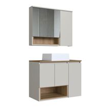 Gabinete 80cm Cecília Mel Arenas com Espelheira Cuba Branca 3 Portas E 1 Nicho De Banheiro