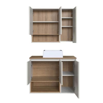 Gabinete 80cm Cecília Mel Arenas com Espelheira Cuba Branca 3 Portas E 1 Nicho De Banheiro