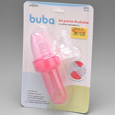 Chupeta Para Frutas Com Colher Dosadora E Bico Sugador Porta Frutinha Buba Rosa