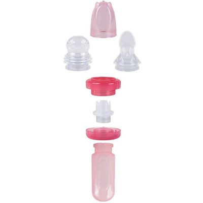 Chupeta Para Frutas Com Colher Dosadora E Bico Sugador Porta Frutinha Buba Rosa