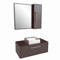 Gabinete de 80cm Alice Grafite com Espelheira e Cuba Branca Em Mármore Sintético Armário Suspenso com 1 Porta