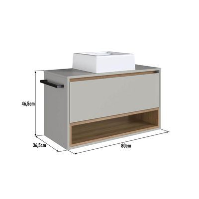 Gabinete Suspenso 80cm Mel Arenas com Cuba 1 Nicho 1 Porta e Toalheiro BH8060MACUBA