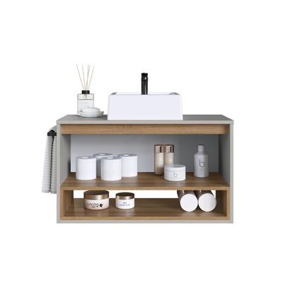 Gabinete Suspenso 80cm Mel Arenas com Cuba 1 Nicho 1 Porta e Toalheiro BH8060MACUBA