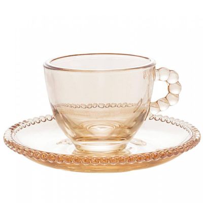 Conjunto com 4 Xícaras e Pires para Café Pearl em Cristal 80 ml Wolff Ambar