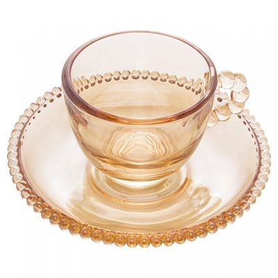 Conjunto com 4 Xícaras e Pires para Café Pearl em Cristal 80 ml Wolff Ambar