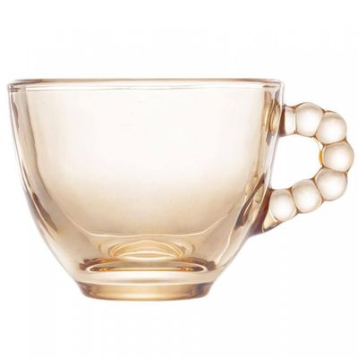 Conjunto com 4 Xícaras e Pires para Café Pearl em Cristal 80 ml Wolff Ambar