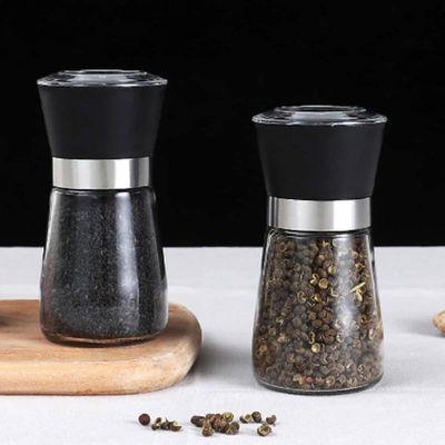 Kit 20 Moedores de Sal e Pimenta Vidro 170ml Moinho Cerâmica Tampa Plástica Preta Temperos Lyor