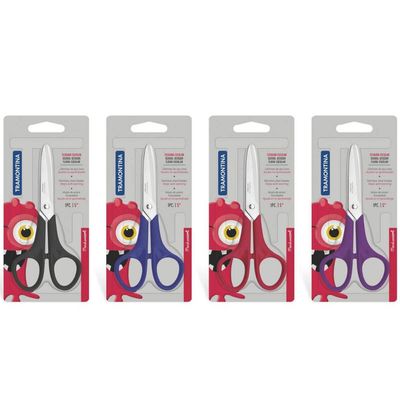Tesoura Escolar Sem Ponta 5" Monster Tramontina Infantil Pequena Cores Diversas Colorido
