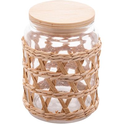2 Potes Herméticos Vidro com Sisal Tampa Madeira Wolff 750ml Porta Mantimentos