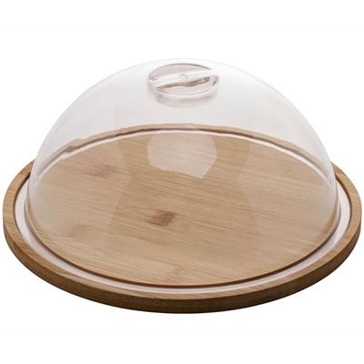 Prato Porta Queijo Redondo Queijeira de Bambu com Tampa 23,5x10,5cm Lyor