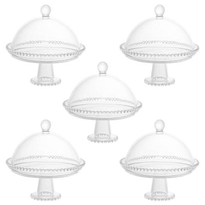5 Boleiras Cristal com Pé Tampa Pearl Prato para Queijo Wolff Porta Bolos de Vidro