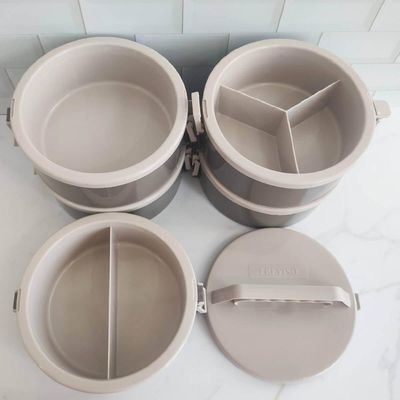 Kit 2 Marmitas Térmicas 5 Pratos Térmicos Empilháveis 1,8L Cappuccino Simonaggio