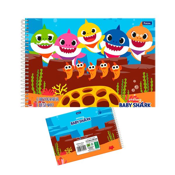 Caderno Cartografia Foroni Espiral Capa Dura Baby Shark 96 Folhas Capas Diversas - Item Sortido