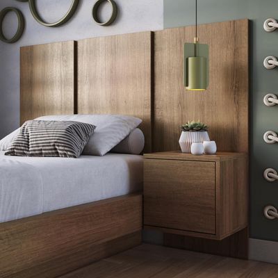Cabeceira para Cama de Solteiro com Mesa de Cabeceira Mel Zurique MDP Art In Móveis