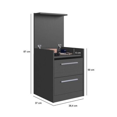 Mesa de Cabeceira com Compartimento Oculto 2 Gavetas Grafite MDP Lock Art In Móveis