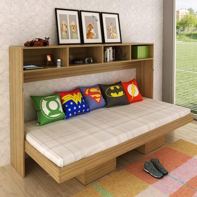 Cama Articulada Horizontal 94,5x195,8x121,6cm Solteiro Nichos Amêndoa CM8020 Tecnomobili