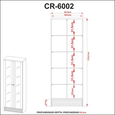 Cristaleira Amêndoa com 2 Portas e Prateleira em Vidro CR6002 Tecnomobili