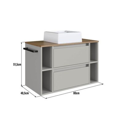 Gabinete Suspenso 80cm Cuba Espelheira Toalheiro Mel Arenas Conjunto para Banheiro com Espelheira CJ8010.20MA