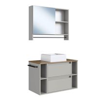 Gabinete Suspenso 80cm Cuba Espelheira Toalheiro Mel Arenas Conjunto para Banheiro com Espelheira CJ8010.20MA
