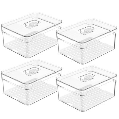 Kit 4 Organizadores De Geladeira Com Respiradouros E Drenagem 2,2L Organizadores Clear Fresh
