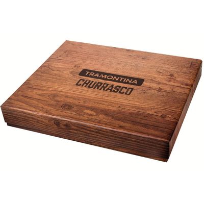 Kit Talheres Jumbo e Tábua para Churrasco Tramontina Aço Inox Madeira Polywood Vermelha 15 peças