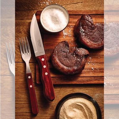 Kit Talheres Jumbo e Tábua para Churrasco Tramontina Aço Inox Madeira Polywood Vermelha 15 peças