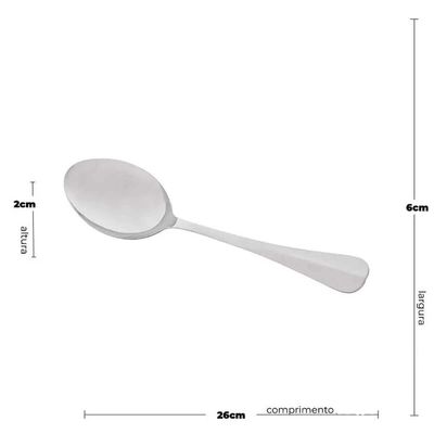 12 Colheres Inox Servir Positano 26cm Lyor Restaurante Colher Arroz Sobremesas Assados