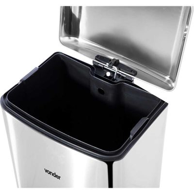Lixeira retangular 30 litros inox cinza VONDER