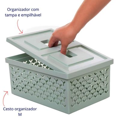 Caixa Organizadora com Tampa Verde Menta Cesto Médio Crippa Brinquedos Closet Lavanderia