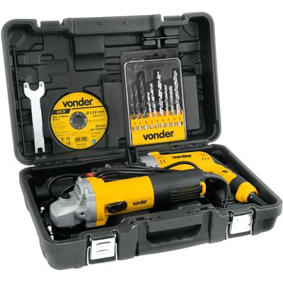 Conjunto Esmerilhadeira e Furadeira 127V Vonder EFV 751 com Brocas e Discos