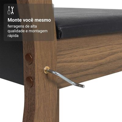 Conjunto Sala De Jantar Mesa Tampo De Vidro 4 Cadeiras Preto Rustic Martina Madesa