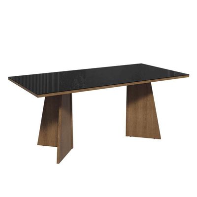 Conjunto Sala De Jantar Mesa Tampo De Vidro 6 Cadeiras Rustic Preto Viola Madesa Sintético
