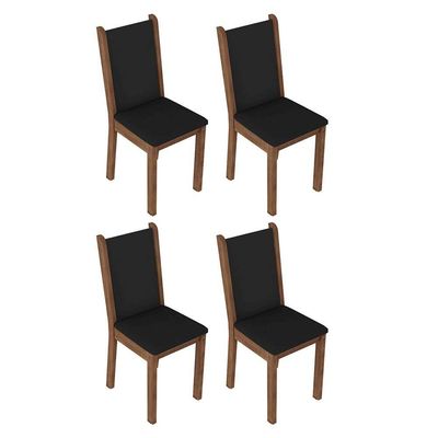 Conjunto Sala De Jantar Mesa Tampo De Vidro 4 Cadeiras Rustic Preto Martina Madesa