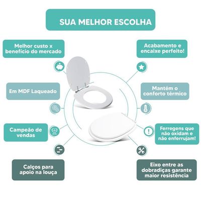 Tampa Vaso Sanitário Madeira Laqueada Fast Branco Para Bacia Deca