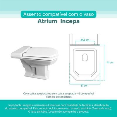 Tampa Vaso Sanitário Madeira Laqueada Atrium Branco Para Bacia Incepa