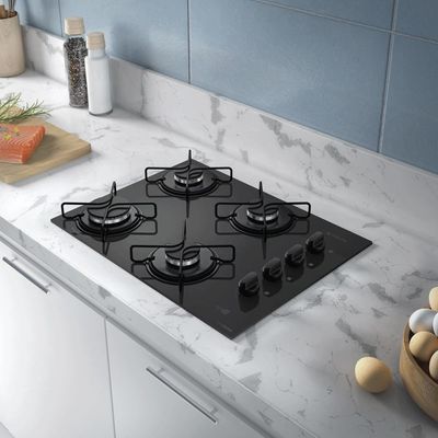 Cooktop 4 Bocas Preto Mesa De Vidro Atlas Agile Up Mega Chama Bivolt