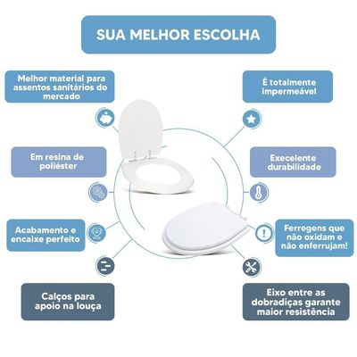 Tampa Vaso Sanitário Poliester Acrilico Laura Branco Para Bacia Roca