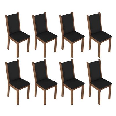 Conjunto Sala De Jantar Mesa Tampo De Vidro 8 Cadeiras Rustic Preto Justine Madesa Sintético