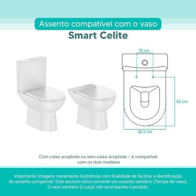 Tampa Vaso Sanitário Madeira Laqueada Smart Branco Para Bacia Celite