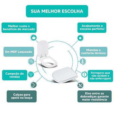 Tampa Vaso Sanitário Madeira Laqueada Smart Branco Para Bacia Celite