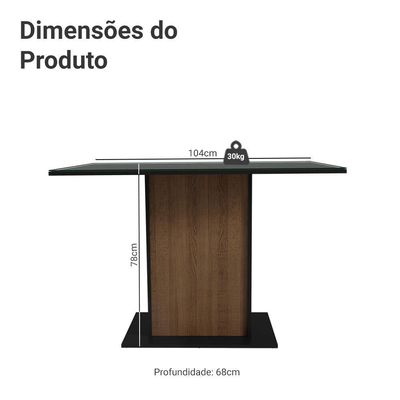 Mesa De Jantar Retangular Com Tampo De Vidro Preto Rustic 5329 Madesa Preto Rustic