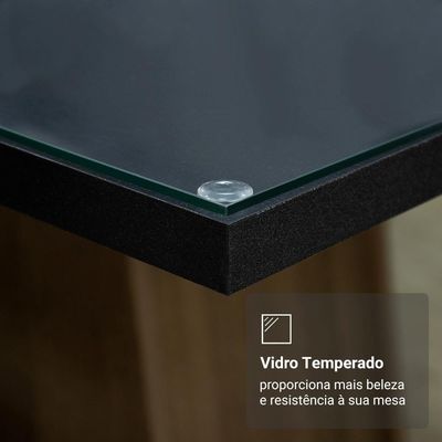Mesa De Jantar Retangular Com Tampo De Vidro Preto Rustic 5329 Madesa Preto Rustic
