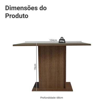 Mesa De Jantar Retangular Com Tampo De Vidro Rustic 5329 Madesa Rustic