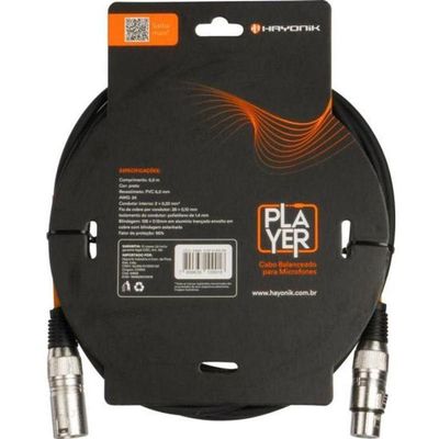 Cabo Para Microfone Player Xlr(f) X Xlr(m) 5m Preto Hayonik