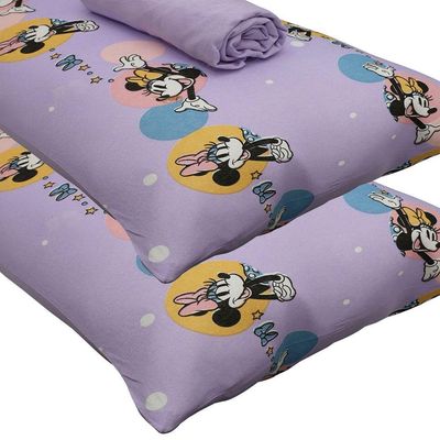 Jogo De Cama Portallar Casal Malha 100% Algodão Disney Minnie Feliz 3 Peças Lavanda