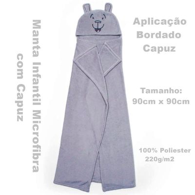 Manta Com Capuz Buettner Microfibra Infantil Teddy 90cmx90cm Cinza Claro