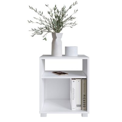 Mesa de Cabeceira Siena Branco com Prateleira e Nicho