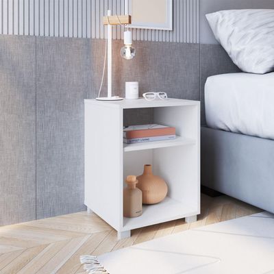Mesa de Cabeceira Siena Branco com Prateleira e Nicho