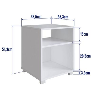 Mesa de Cabeceira Siena Branco com Prateleira e Nicho