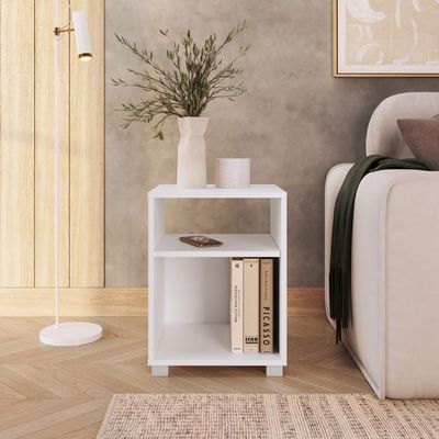 Mesa de Cabeceira Siena Branco com Prateleira e Nicho